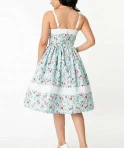 Unique Vintage Darienne Swing Dress - Blue/Pink Floral