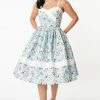 Unique Vintage Darienne Swing Dress - Blue/Pink Floral 2 Unique Vintage Darienne Swing Dress - Blue/Pink Floral