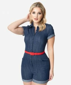 Unique Vintage Patsy Blue Denim Romper