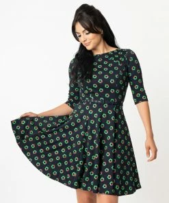 Unique Vintage Stephanie Fit & Flare Dress - Holiday Wreath