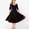 Unique Vintage Velvet Delores Swing Dress - Purple