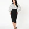 Unique Vintage Swanson Wiggle Dress - Ivory & Black Dot