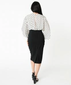 Unique Vintage Swanson Wiggle Dress - Ivory & Black Dot