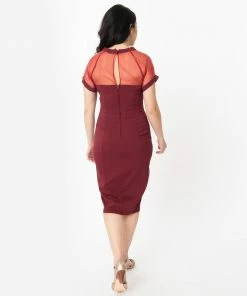 Unique Vintage Beaulieu Pencil Dress - Burgundy