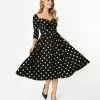 Unique Vintage Lamar Swing Dress - Black & Gold Dot 2 Unique Vintage Lamar Swing Dress - Black & Gold Dot