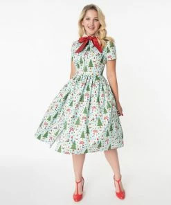 Unique Vintage Cora Swing Dress - Forest Gnome Scene