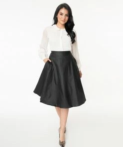 Unique Vintage Vivien Vegan Leather Retro Swing Skirt