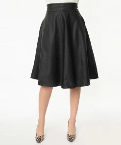 Unique Vintage Vivien Vegan Leather Retro Swing Skirt