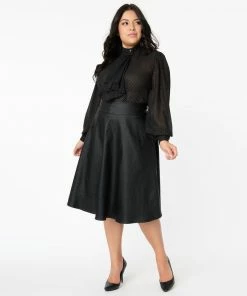 Unique Vintage Vivien Vegan Leather Retro Swing Skirt