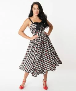 Unique Vintage Golightly Strawberry Gingham Swing Dress