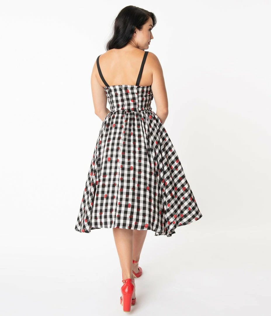 Unique Vintage Golightly Strawberry Gingham Swing Dress 4 Unique Vintage Golightly Strawberry Gingham Swing Dress