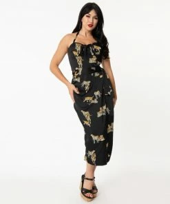 Unique Vintage Leilani Black Tiger Sarong Dress