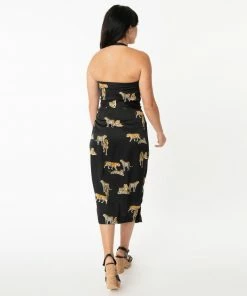Unique Vintage Leilani Black Tiger Sarong Dress