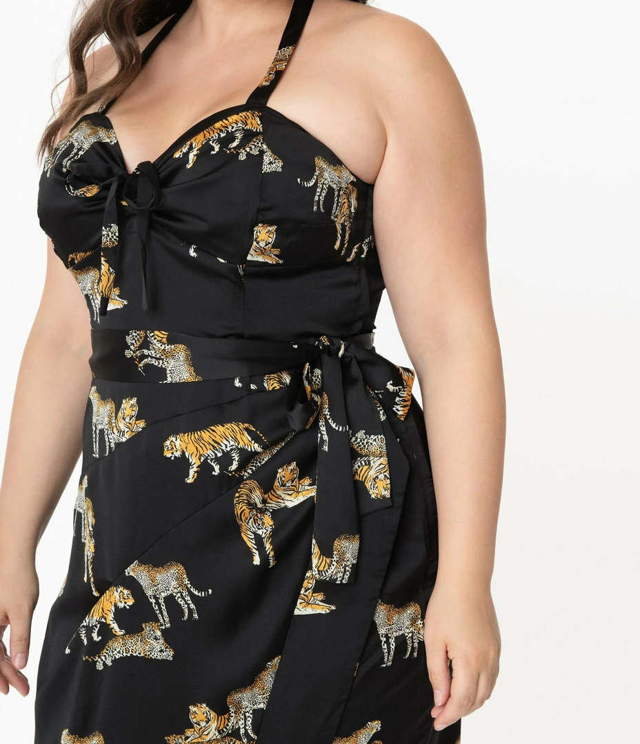 Unique Vintage Leilani Black Tiger Sarong Dress 8 Unique Vintage Leilani Black Tiger Sarong Dress