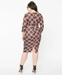 Unique Vintage Lyddie Dress - Red / Grey Plaid