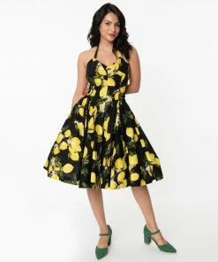 Unique Vintage Orchard Lemon Swing Dress