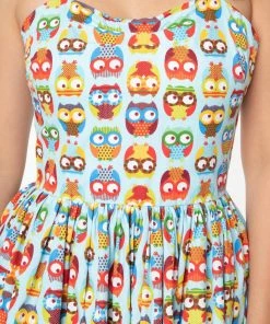 Unique Vintage Darcy Owl Print Swing Dress