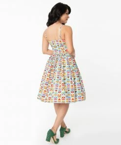 Unique Vintage Darcy Owl Print Swing Dress