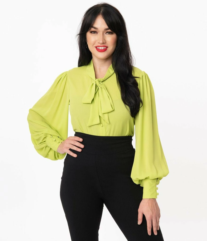 Unique Vintage Gwen Blouse - Chartreuse 3 Unique Vintage Gwen Blouse - Chartreuse