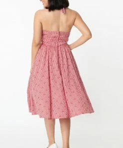 Unique Vintage Sheila Gingham & Cherry Swing Dress - Red