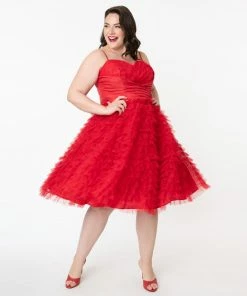Unique Vintage Cupcake Red Tulle Swing Dress