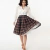 Unique Vintage Plaid Swing Skirt - Navy & Orange