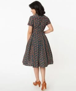 Unique Vintage Springfield Paisley Teal Swing Dress 14 Unique Vintage Springfield Paisley Teal Swing Dress