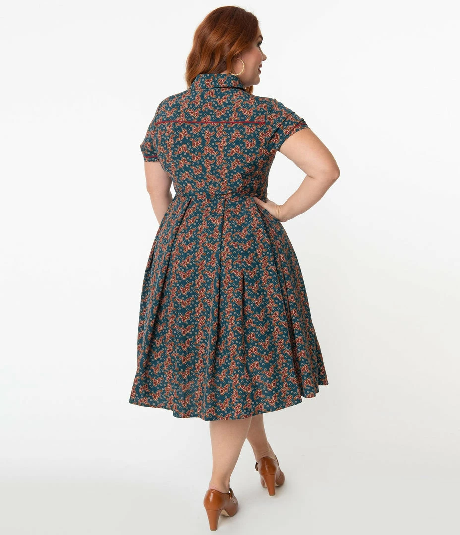 Unique Vintage Springfield Paisley Teal Swing Dress 5 Unique Vintage Springfield Paisley Teal Swing Dress