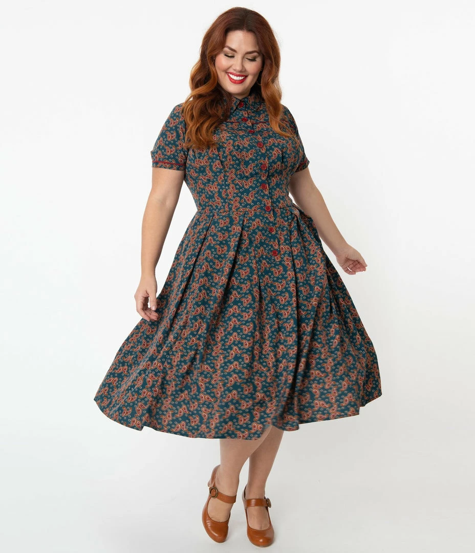 Unique Vintage Springfield Paisley Teal Swing Dress 3 Unique Vintage Springfield Paisley Teal Swing Dress