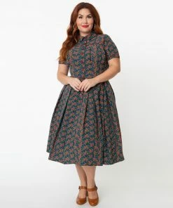 Unique Vintage Springfield Paisley Teal Swing Dress