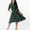 Unique Vintage Devon Swing Dress - Black/Green Plaid 1 Unique Vintage Devon Swing Dress - Black/Green Plaid