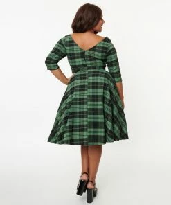 Unique Vintage Devon Swing Dress - Black/Green Plaid 11 Unique Vintage Devon Swing Dress - Black/Green Plaid