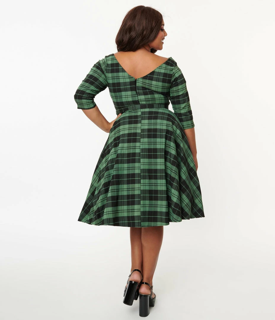 Unique Vintage Devon Swing Dress - Black/Green Plaid 7 Unique Vintage Devon Swing Dress - Black/Green Plaid