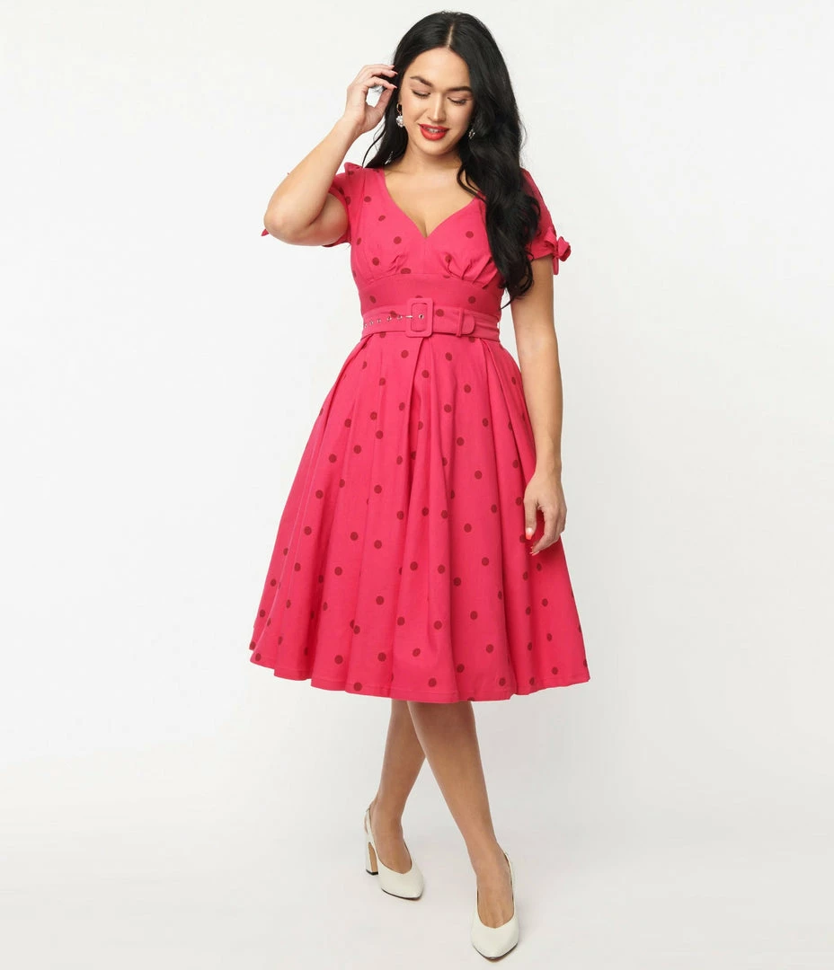 Unique Vintage Doreen Hot Pink & Red Polka Dot Swing Dress 3 Unique Vintage Doreen Hot Pink & Red Polka Dot Swing Dress