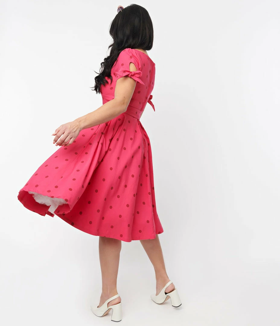 Unique Vintage Doreen Hot Pink & Red Polka Dot Swing Dress 4 Unique Vintage Doreen Hot Pink & Red Polka Dot Swing Dress