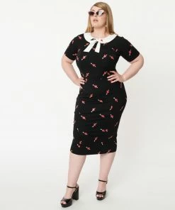 Unique Vintage Renata Black & Pierced Heart Pencil Dress