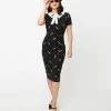 Unique Vintage Renata Black & Pierced Heart Pencil Dress