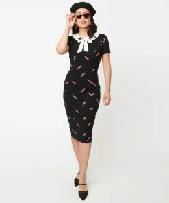 Unique Vintage Renata Black & Pierced Heart Pencil Dress