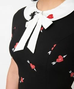 Unique Vintage Renata Black & Pierced Heart Pencil Dress