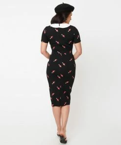 Unique Vintage Renata Black & Pierced Heart Pencil Dress