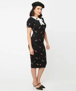 Unique Vintage Renata Black & Pierced Heart Pencil Dress