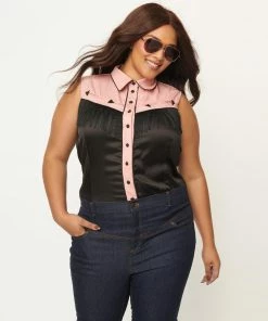 Unique Vintage Western Prairie Girl Blouse - Pink & Black