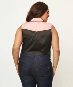 Unique Vintage Western Prairie Girl Blouse - Pink & Black