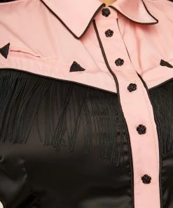 Unique Vintage Western Prairie Girl Blouse - Pink & Black