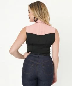 Unique Vintage Western Prairie Girl Blouse - Pink & Black