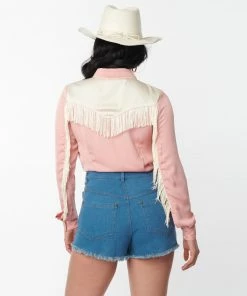Unique Vintage Peach & Ivory Western Blouse