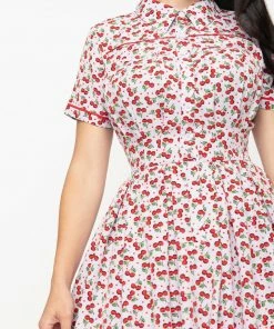 Unique Vintage Springfield Lavender & Cherry Swing Dress