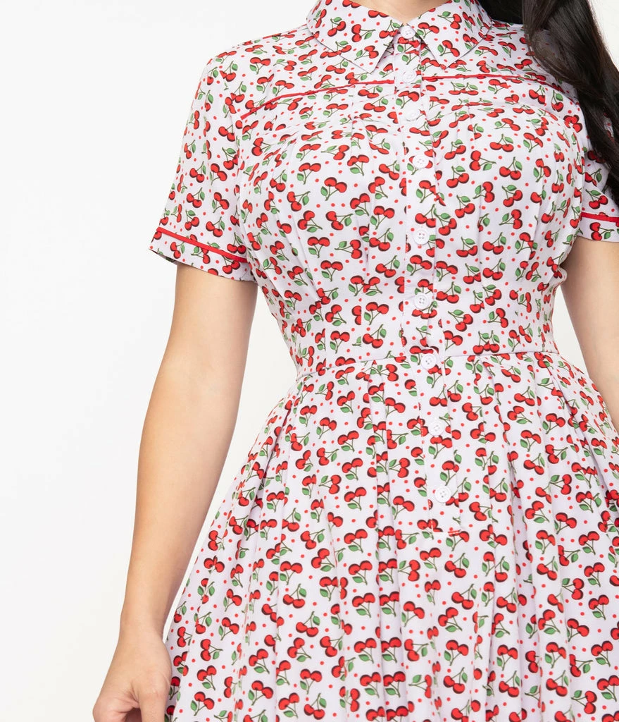 Unique Vintage Springfield Lavender & Cherry Swing Dress 4 Unique Vintage Springfield Lavender & Cherry Swing Dress