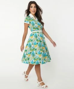 Unique Vintage Alexis Seaside Print Dress