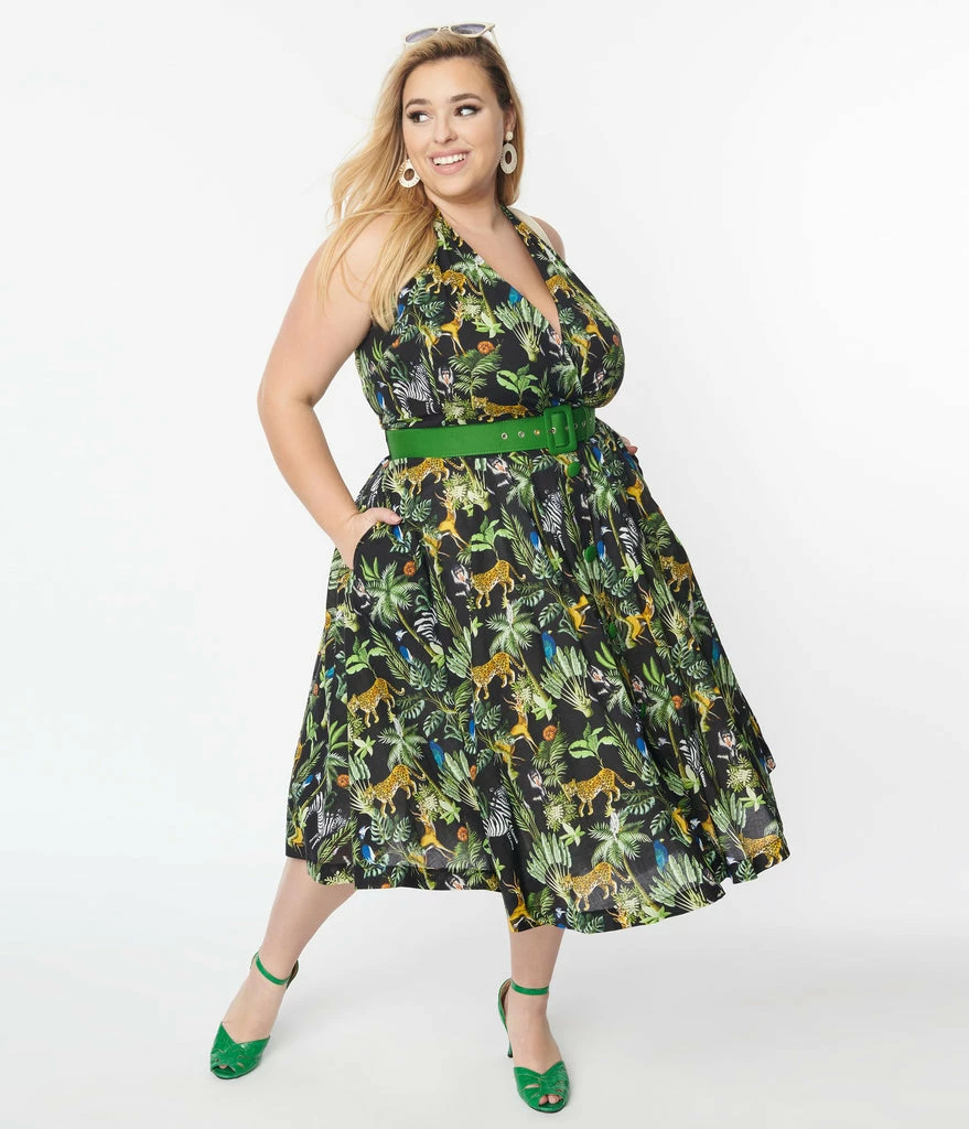 Unique Vintage Tarrytown Hostess Jungle Print Dress 8 Unique Vintage Tarrytown Hostess Jungle Print Dress